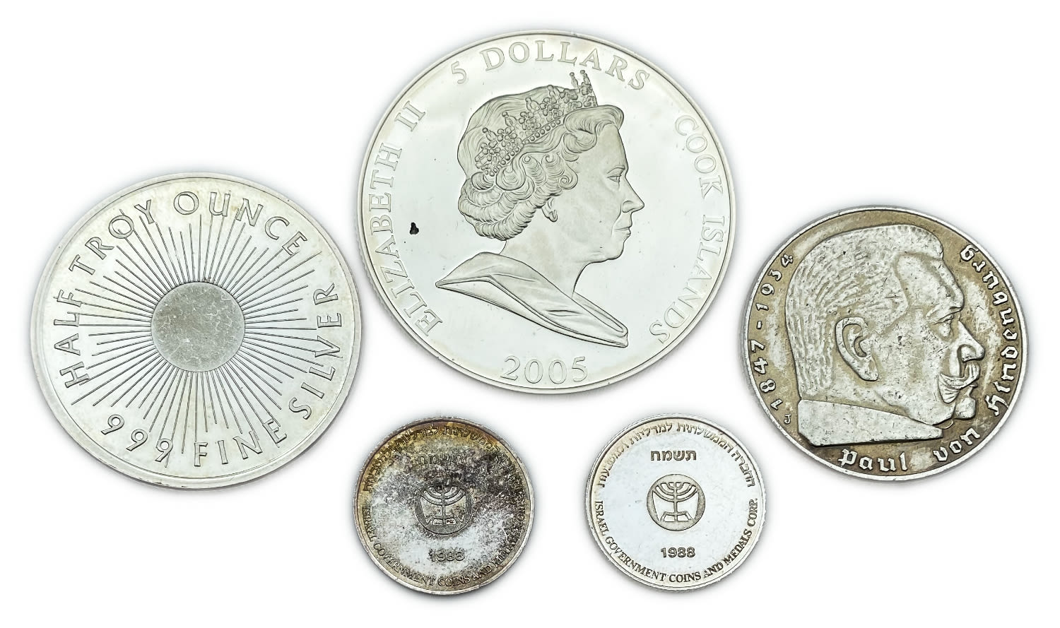 World - Lot of 5 world coins from different countries, silver - Lot No. 1 - 1 1