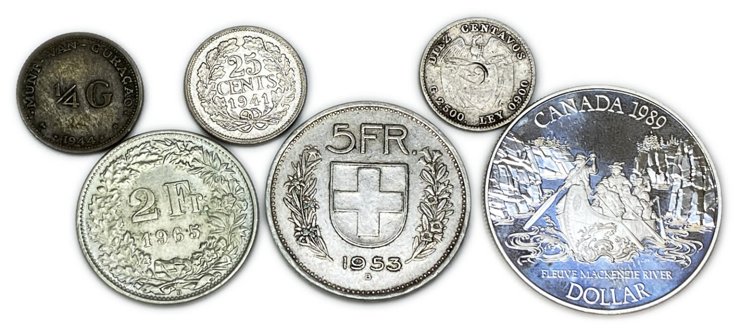World - Lot of 6 world coins from different countries, silver - Lot No. 2 - 1 1
