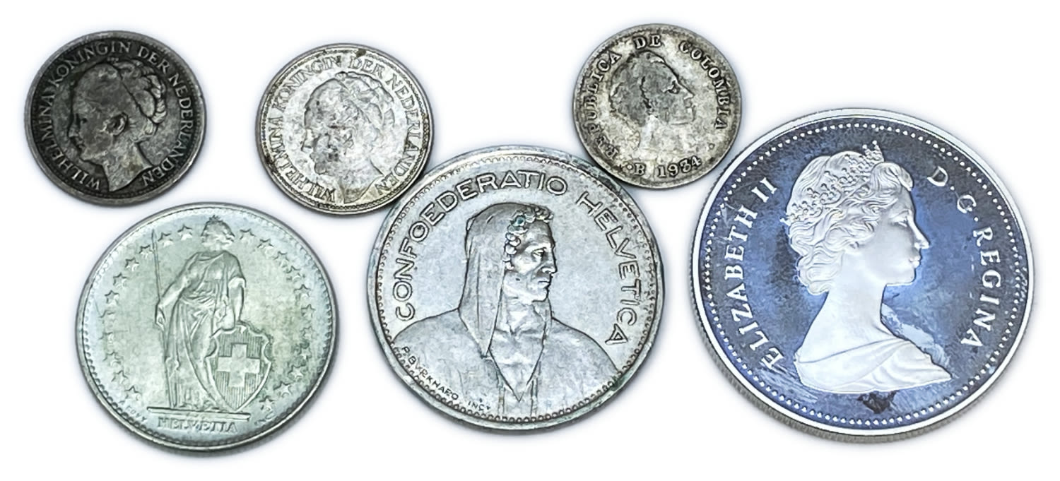 World - Lot of 6 world coins from different countries, silver - Lot No. 2 - 1 0