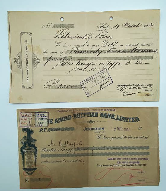 Israel / Palestine - A pair of Anglo-Egyptian checks, Jerusalem, Haifa branch - 1920, 1926
... - 1 0