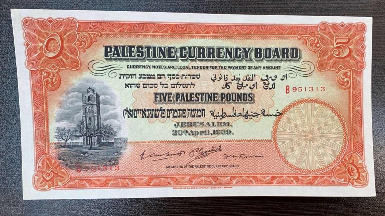 Palestine - 5 pounds 1939 - PMG 58 - Prefix B
Proper Disclosure, this note was dirty and had been ... - 1 2