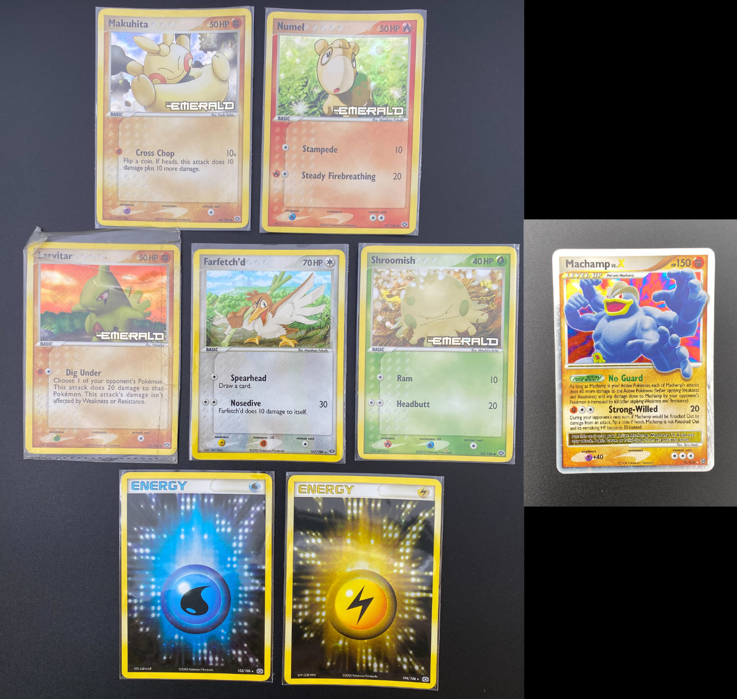 קלפי איסוף - לוט 7 קלפי פוקימון - NM-LP - Holo - מהסט EX Emerald + הקלף Machamp lv. X מהסט ... - 1 0