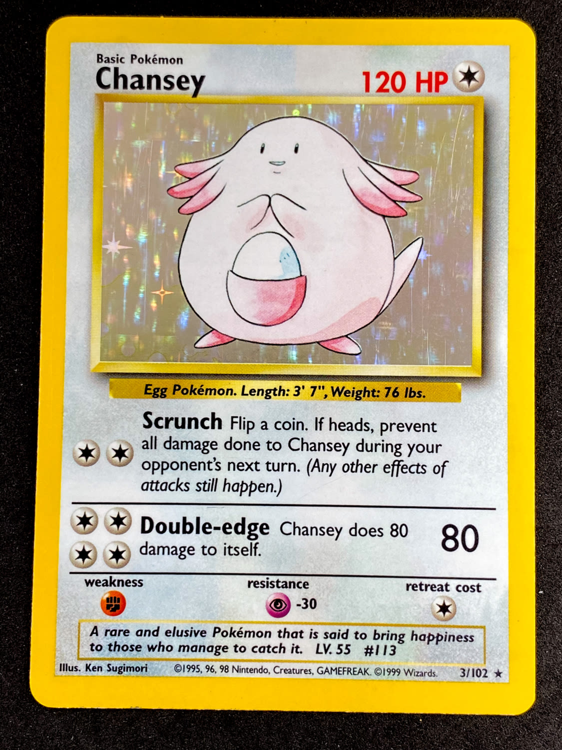 קלפי איסוף - פוקימון - Chansey - Base set 1 - Holografic - 3/102 - NM-M
פוקימון (באנגלית: ... - 1 0