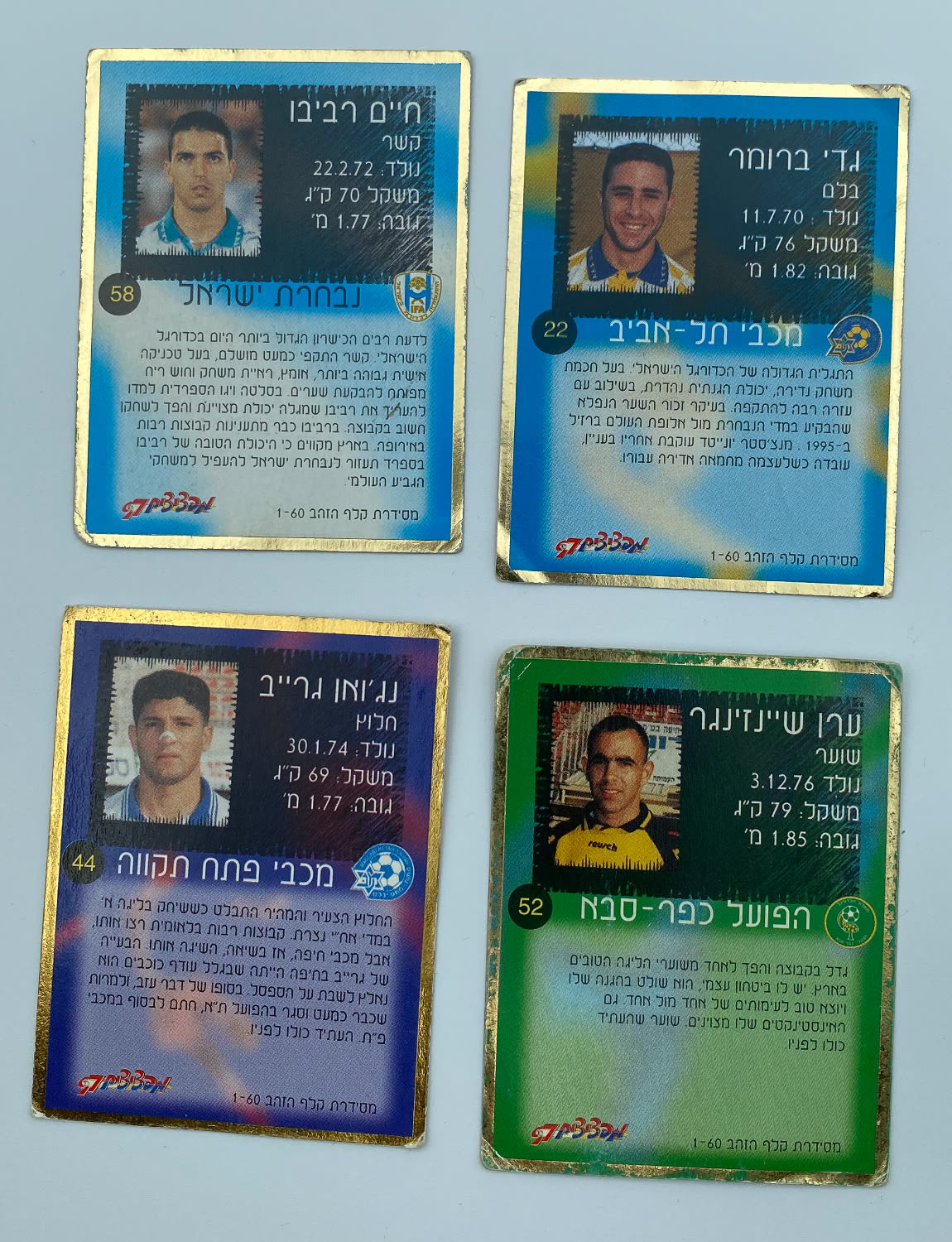 מדבקות לאלבומים - מקבץ 4 קלפי זהב שונים, מפציצים 97 - עונה 1997-1998 - לוט 4
הקלפים למעשה קדמו לאלבומי ... - 1 1