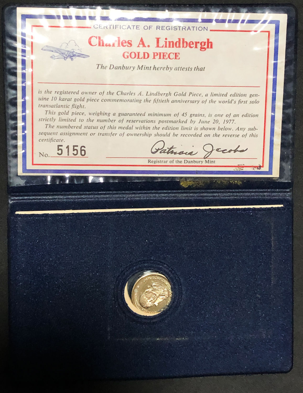 USA - Gold medal - Charles A Lindebergh - 1977 - 1 2