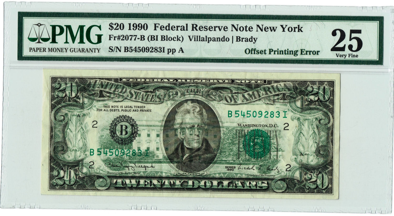 USA - 20 Dollar 1990 - Offset printing error - PMG 25. - 1 0