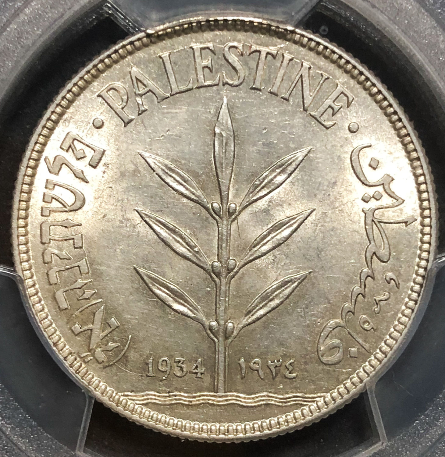 Palestine - 100 Mils 1934 - PCGS AU58. - 1 0