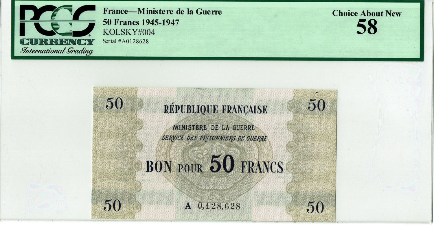 France - 50 Francs 1945-1947 - PCGS 58 - Prison camp. - 1 0