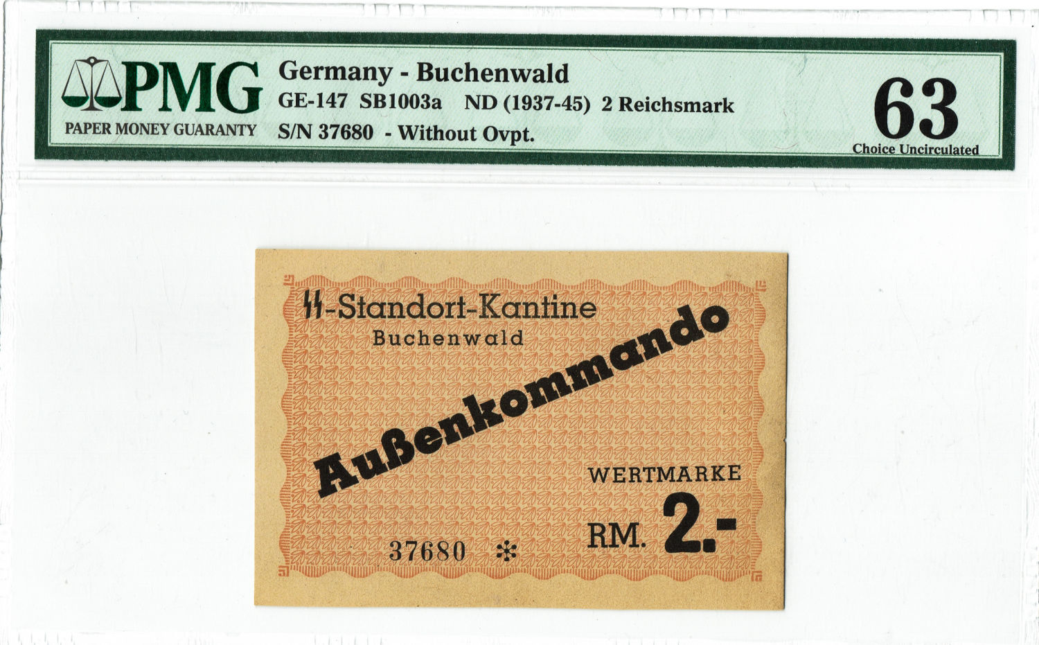 Germany - 2 mark - 1937-1945 - Buchenwald camp - PMG 63. - 1 0