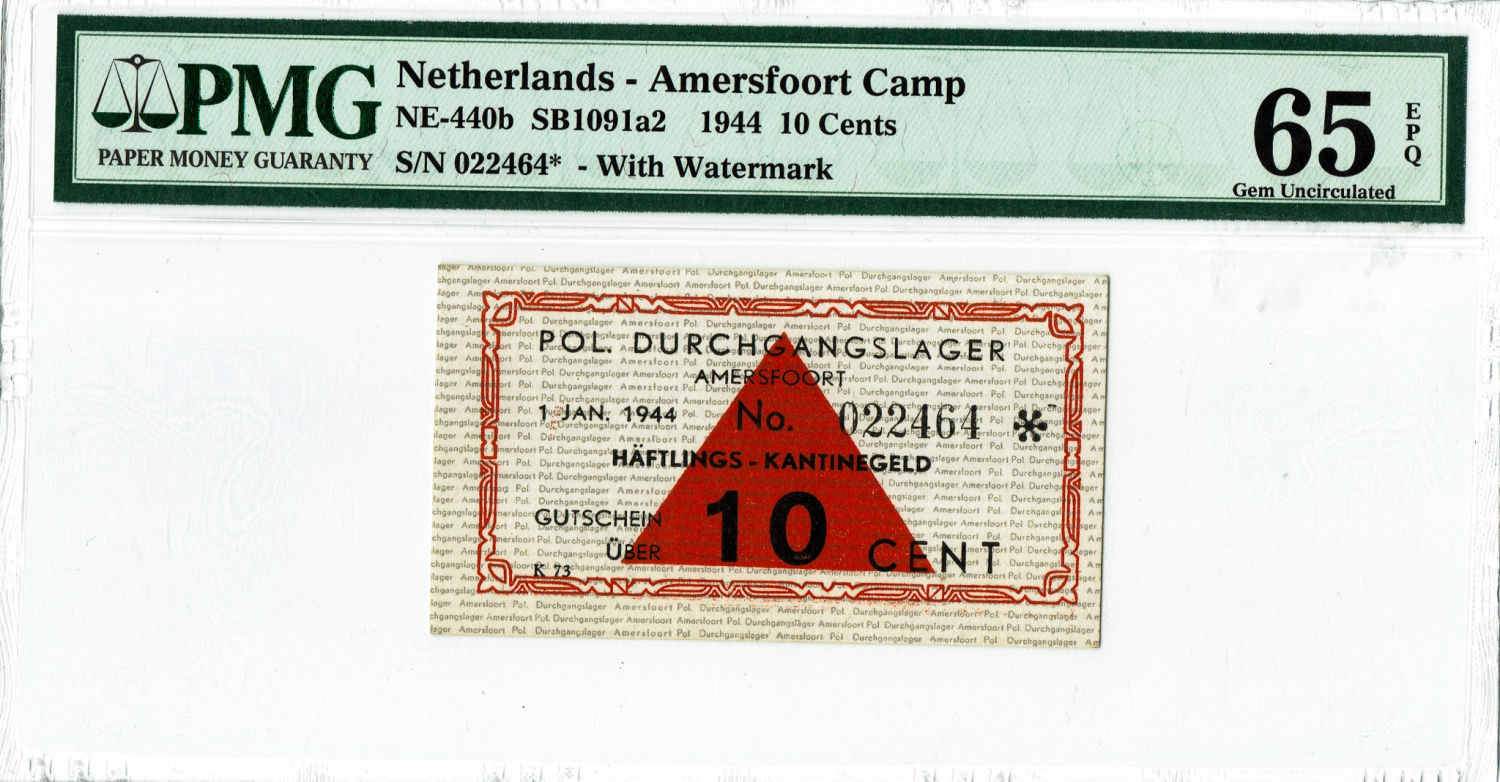 Netherlands - 10 Cents 1944 - PMG 65 EPQ - Amersfoort Camp. - 1 0