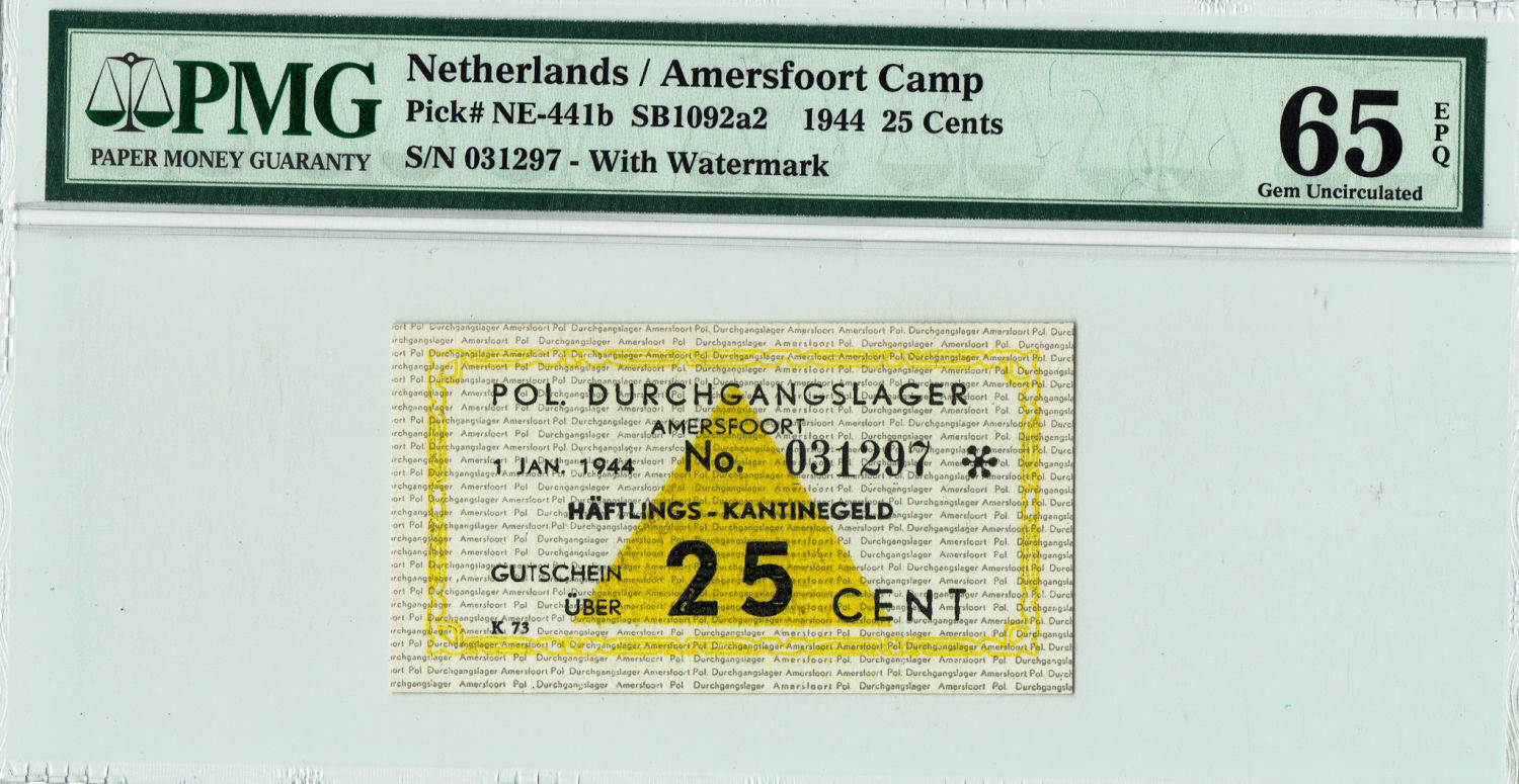 Netherlands - 25 Cents 1944 - PMG 65 EPQ - Amersfoort Camp. - 1 0