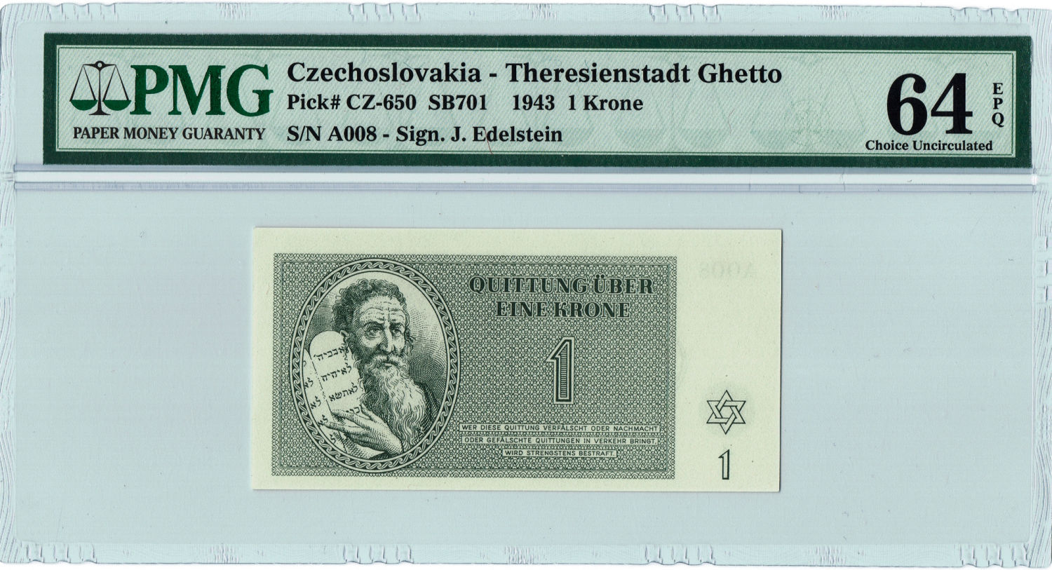 Czechoslovakia - 7 Banknotes 1-100 Kronen 1943 - PMG 64-65 - Theresientadt Ghetto. - 1 1