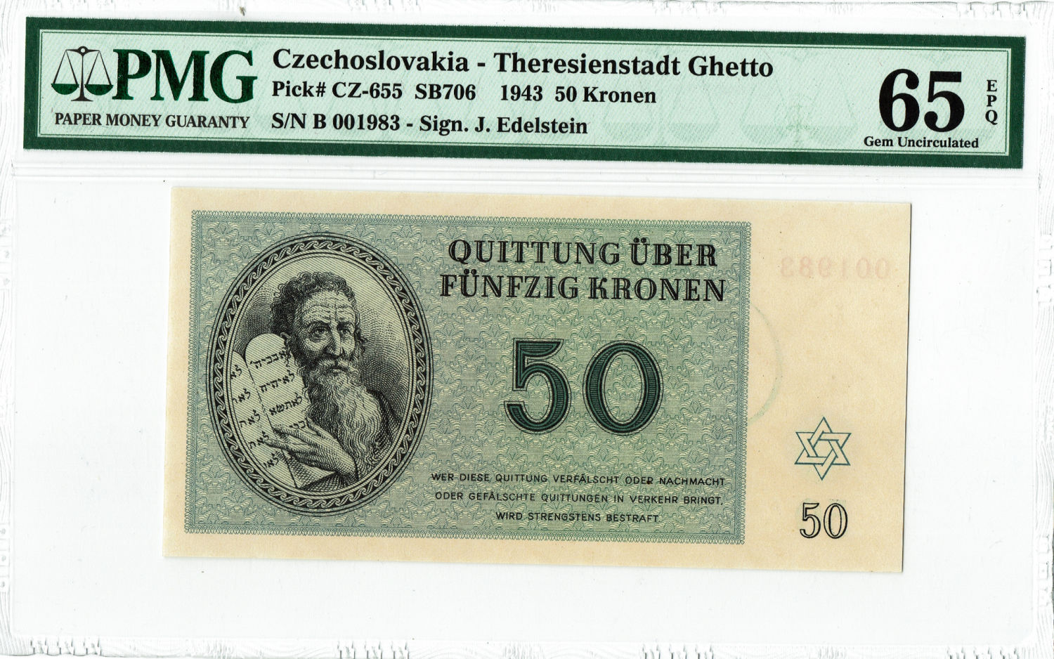 Czechoslovakia - 7 Banknotes 1-100 Kronen 1943 - PMG 64-65 - Theresientadt Ghetto. - 1 11