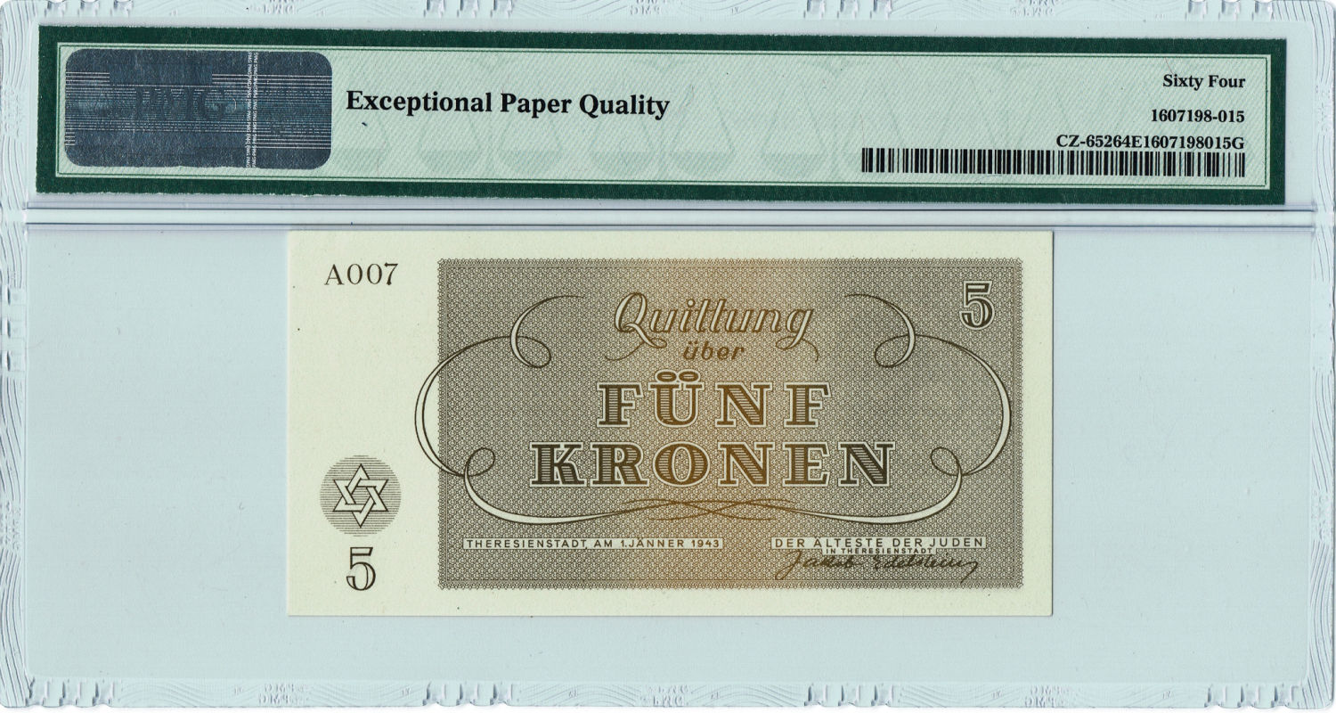 Czechoslovakia - 7 Banknotes 1-100 Kronen 1943 - PMG 64-65 - Theresientadt Ghetto. - 1 6