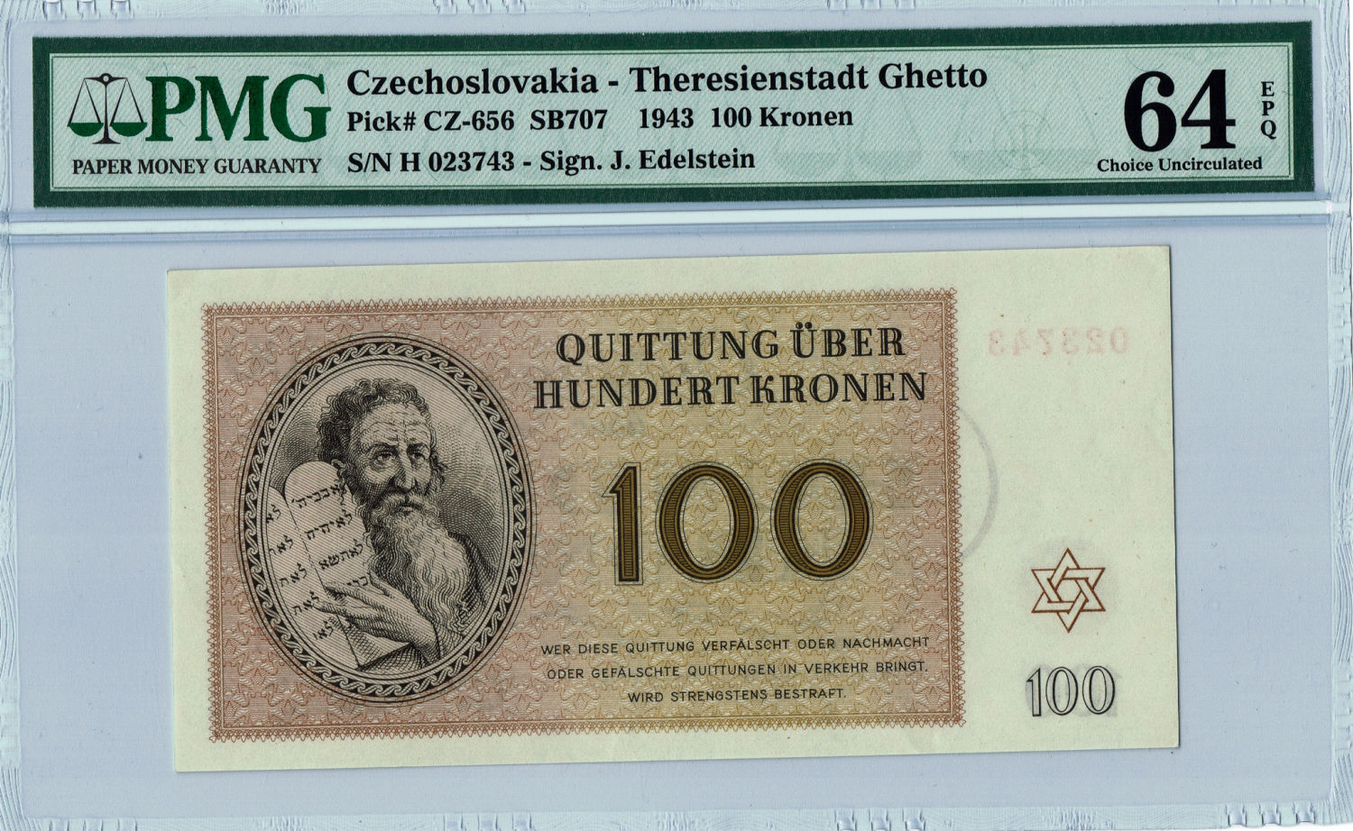 Czechoslovakia - 7 Banknotes 1-100 Kronen 1943 - PMG 64-65 - Theresientadt Ghetto. - 1 13