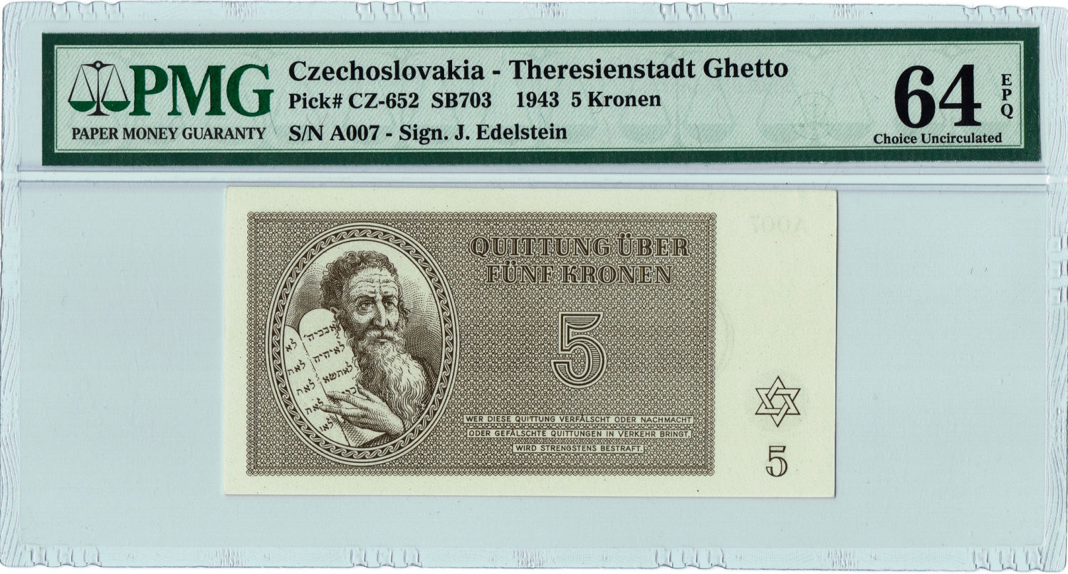 Czechoslovakia - 7 Banknotes 1-100 Kronen 1943 - PMG 64-65 - Theresientadt Ghetto. - 1 5