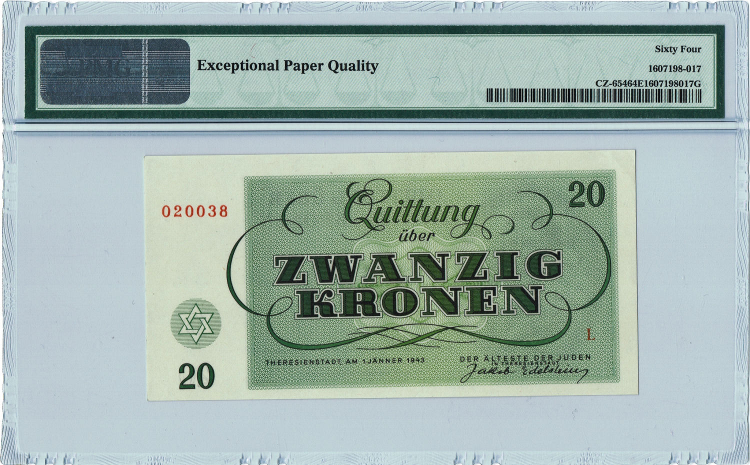 Czechoslovakia - 7 Banknotes 1-100 Kronen 1943 - PMG 64-65 - Theresientadt Ghetto. - 1 10