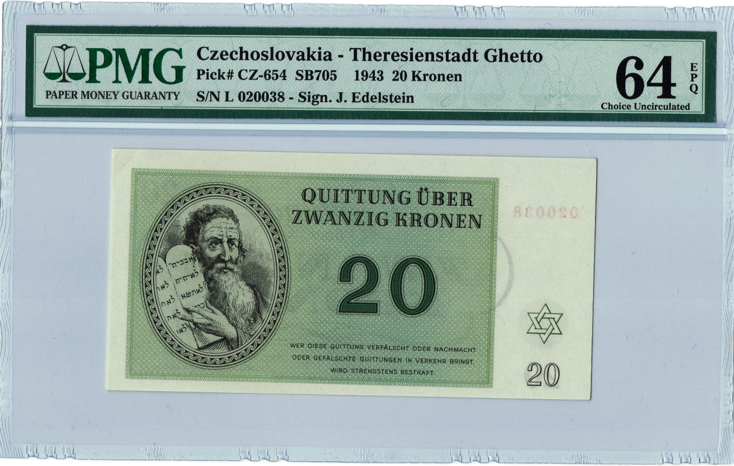 Czechoslovakia - 7 Banknotes 1-100 Kronen 1943 - PMG 64-65 - Theresientadt Ghetto. - 1 9