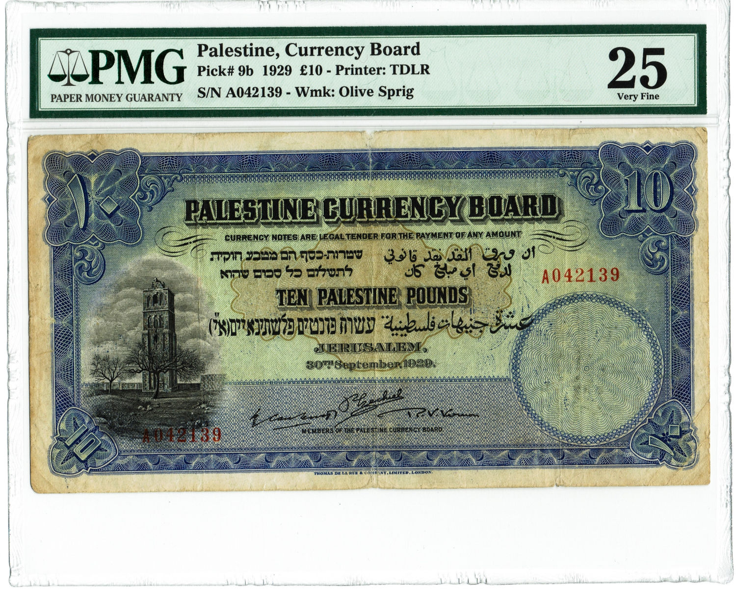Plaestine - 10 Lirot 1929 - PMG 25 - Prefix A. - 1 0