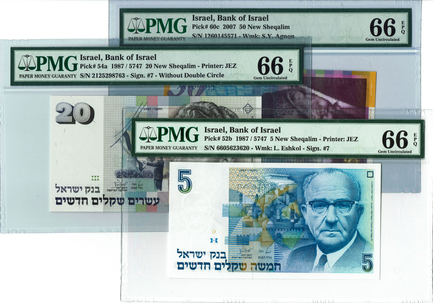 Israel - Lot of 3 graded banknotes - 5,20 and 50 Shekels, diffrent years. - 1 0