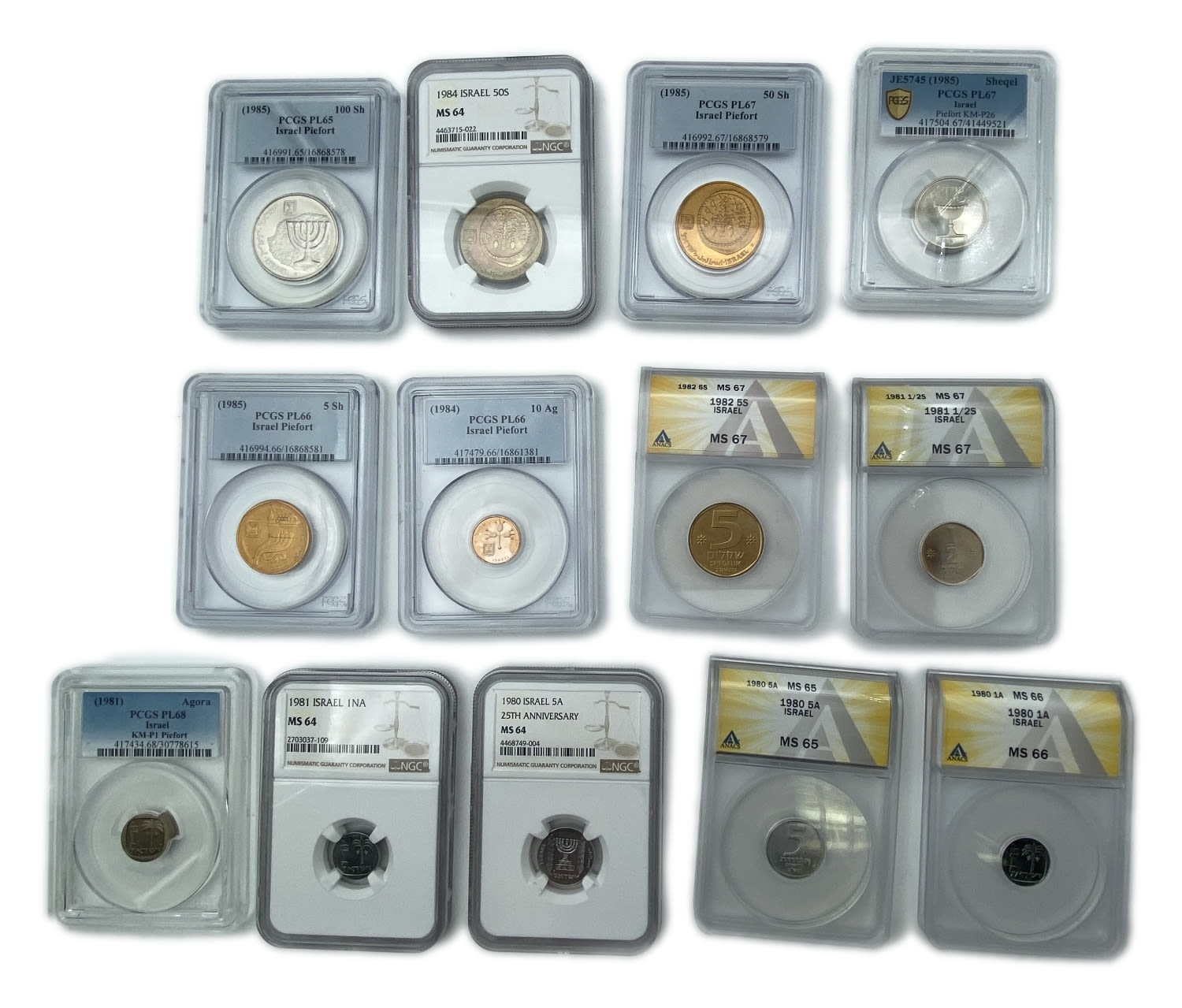 Israel - A collection of 13 different Israeli graded coins - 1 0