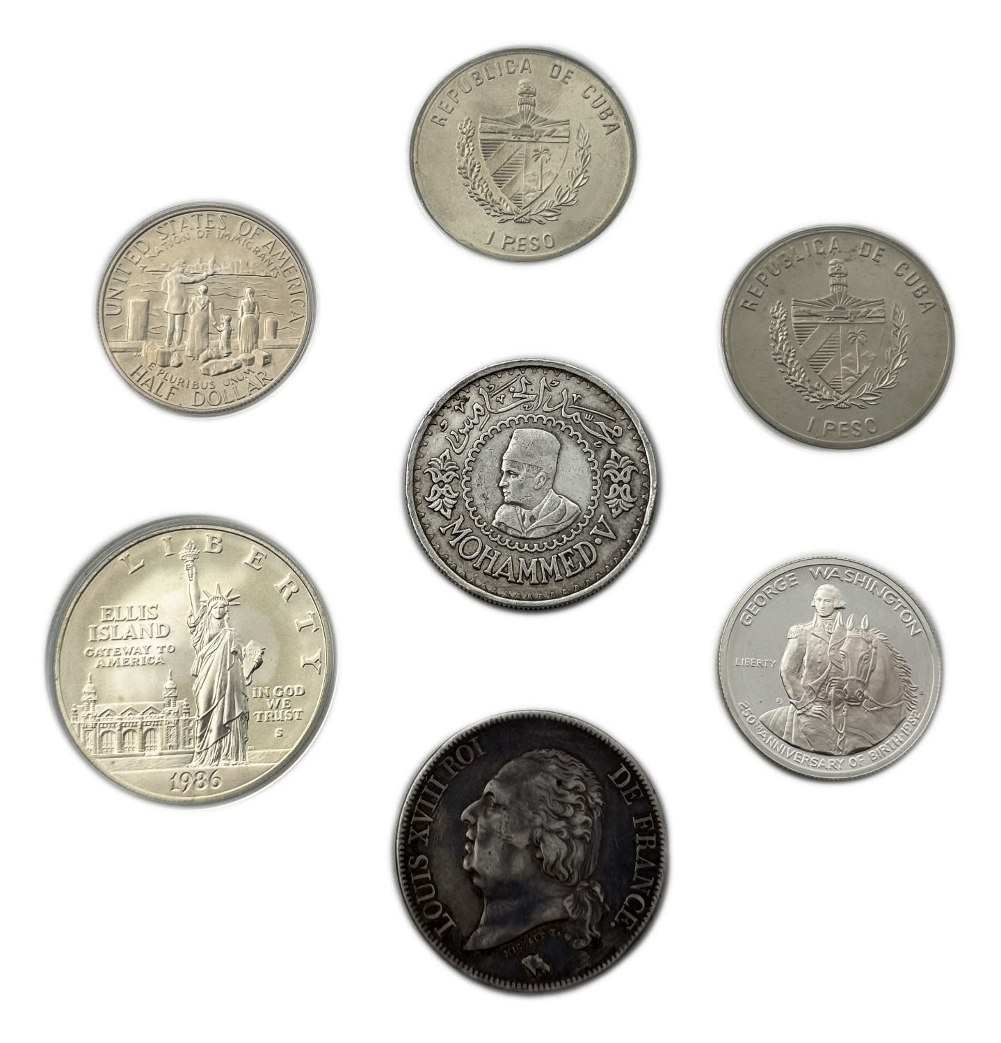 World - Lot of 7 silver coins from different countries - different conditions, values ​​and years - 1 0