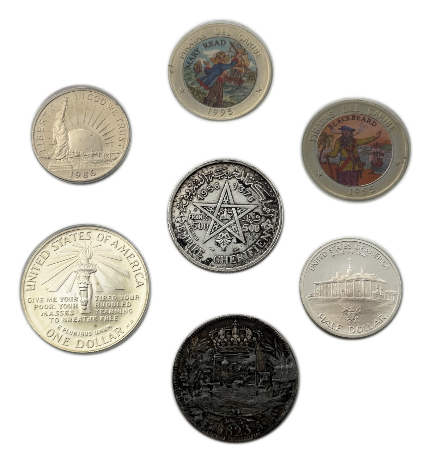 World - Lot of 7 silver coins from different countries - different conditions, values ​​and years - 1 1