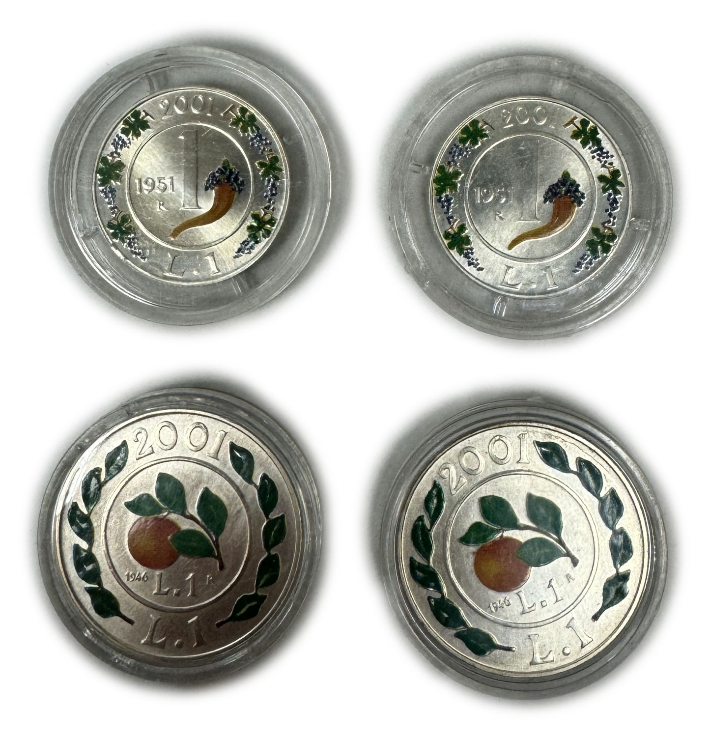 Italy - 4 coins of 1 Lira 2001 - Silver 835, Total weight 34g - 1 0