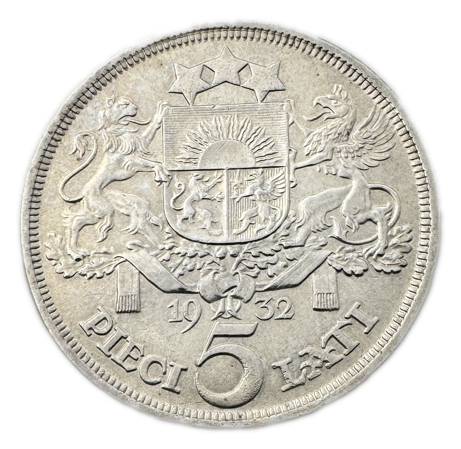 Latvia - 5 Lati 1932 - Silver 835, 25g, 37mm - AU - 1 1