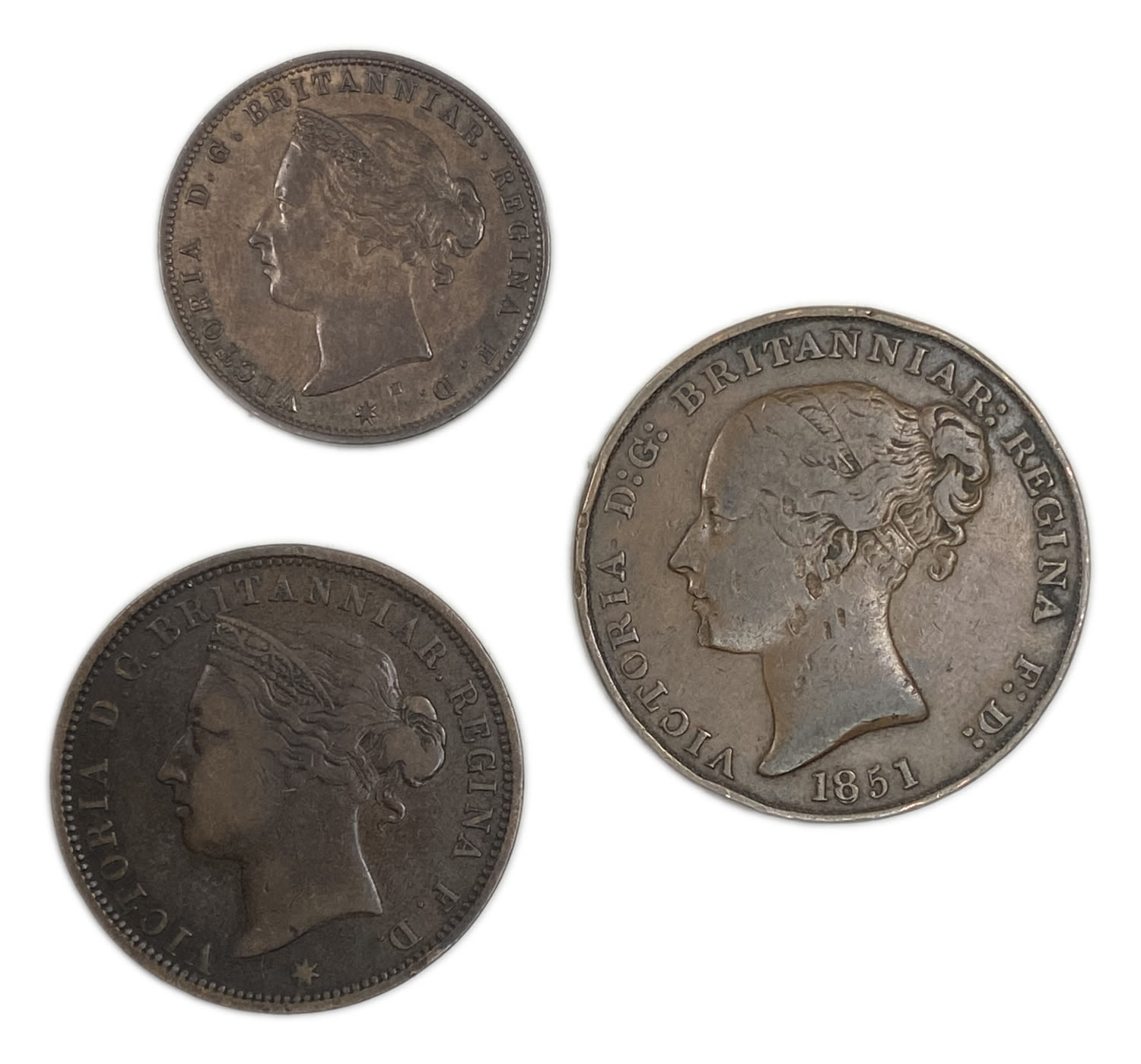 Jersey - 3 Coins of 1⁄12, 1⁄13, 1⁄24 Shilling 1851. 1877, 1894 - Victoria - British Crown dependencies - 1 1