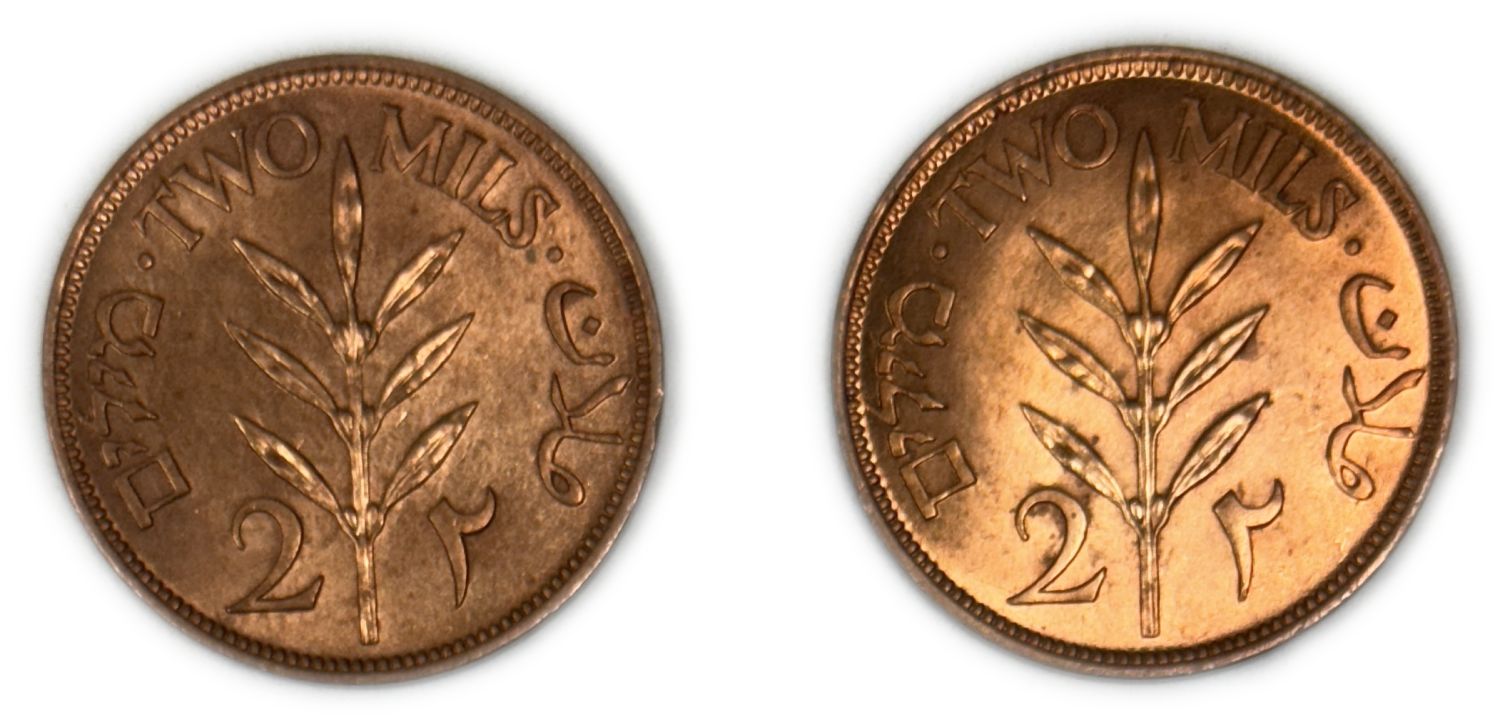Palestine - Pair coins of 2 Mils 1945 - UNC - 1 1