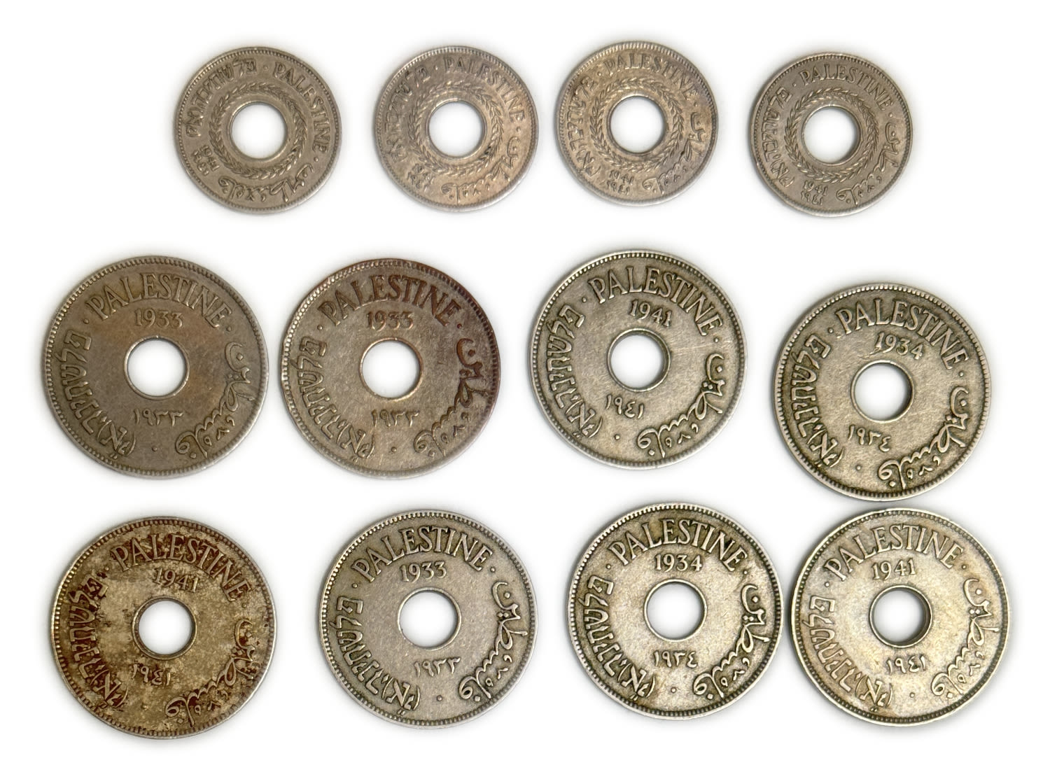 Palestine – Lot of 12 coins of 5 and 10 Mils 1933, 1934, 1941 - VF - 1 0