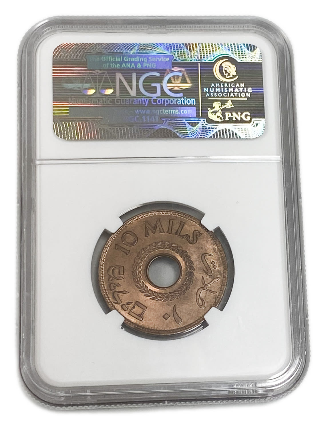 Palestine – 10 Mils 1943 – NGC MS 65 RB - Rare in this high grade - 1 3