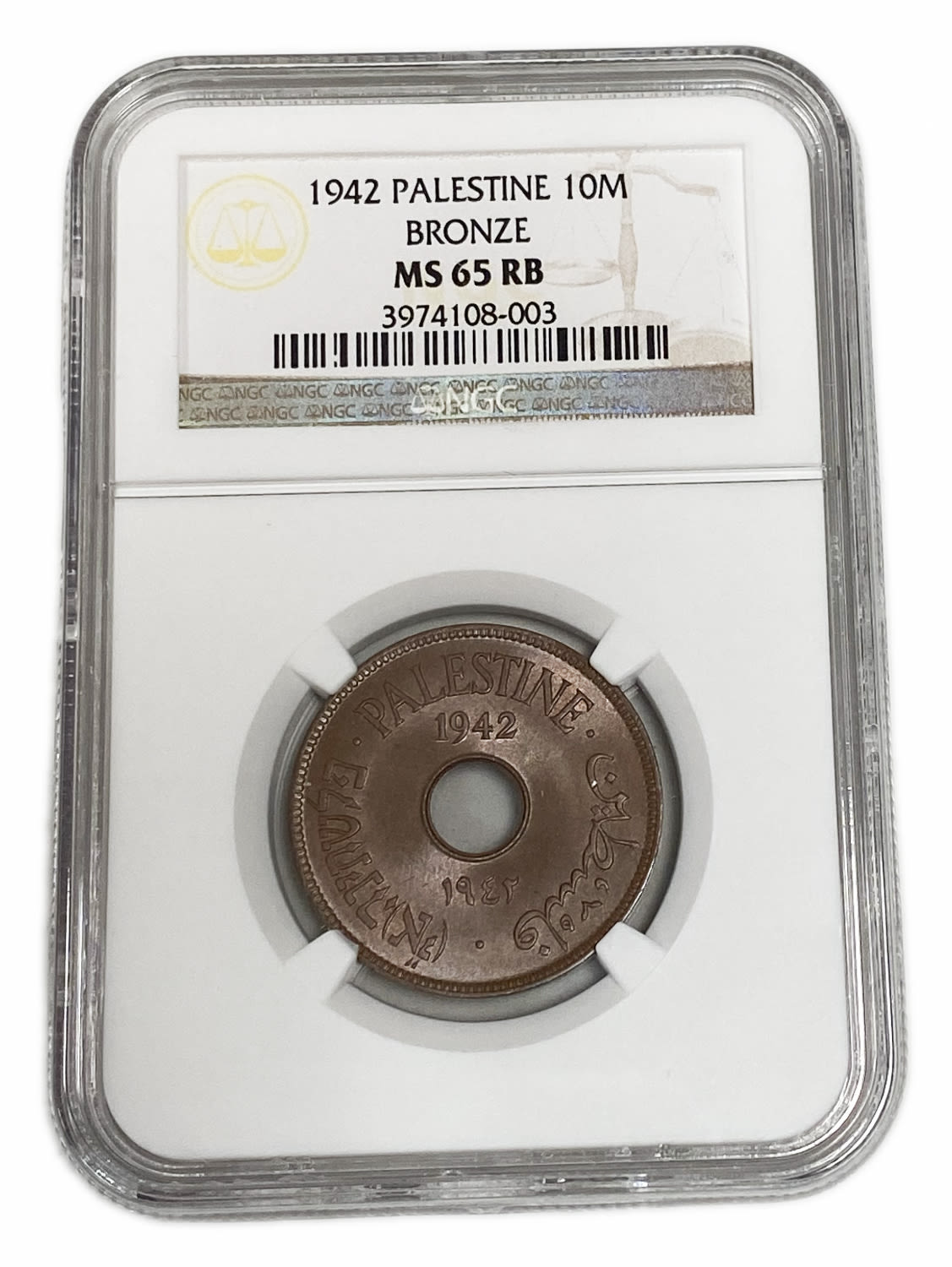 Palestine – 10 Mils 1942 – NGC MS 65 RB - Very high grade - 1 2