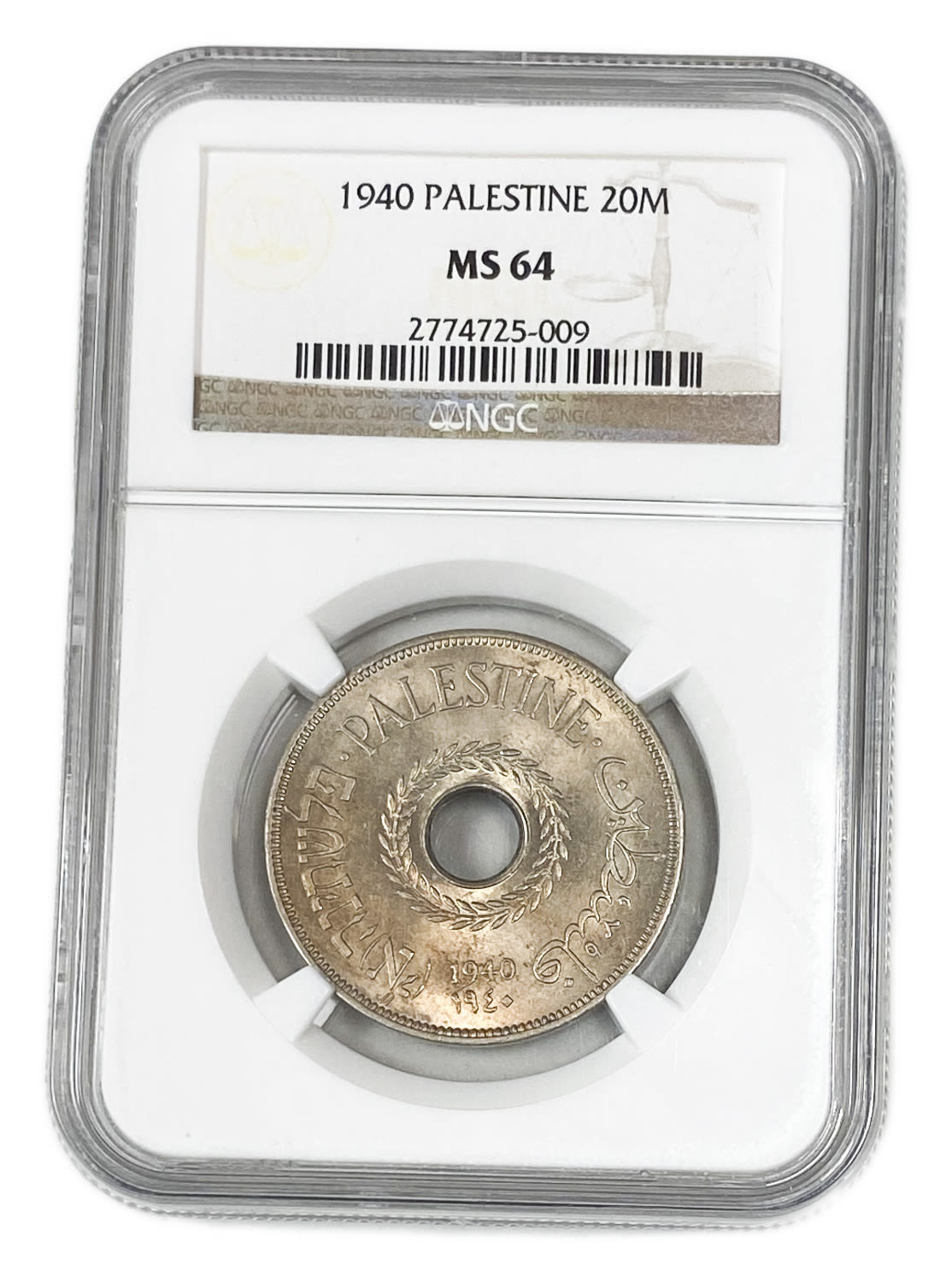 Palestine – 20 Mils 1940 – NGC MS 64 - Rare in this high quality - 1 2