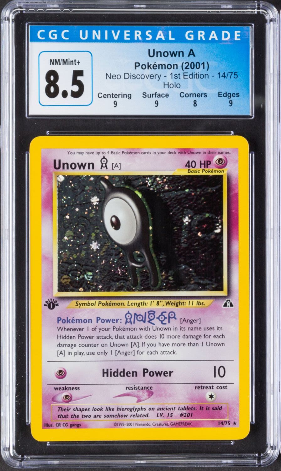קלפי איסוף - פוקימון - Pokemon, Unoen A, Neo Discovery, 2001, 1st Edition, Holo - מדורג CGC 8.5 ... - 1 0