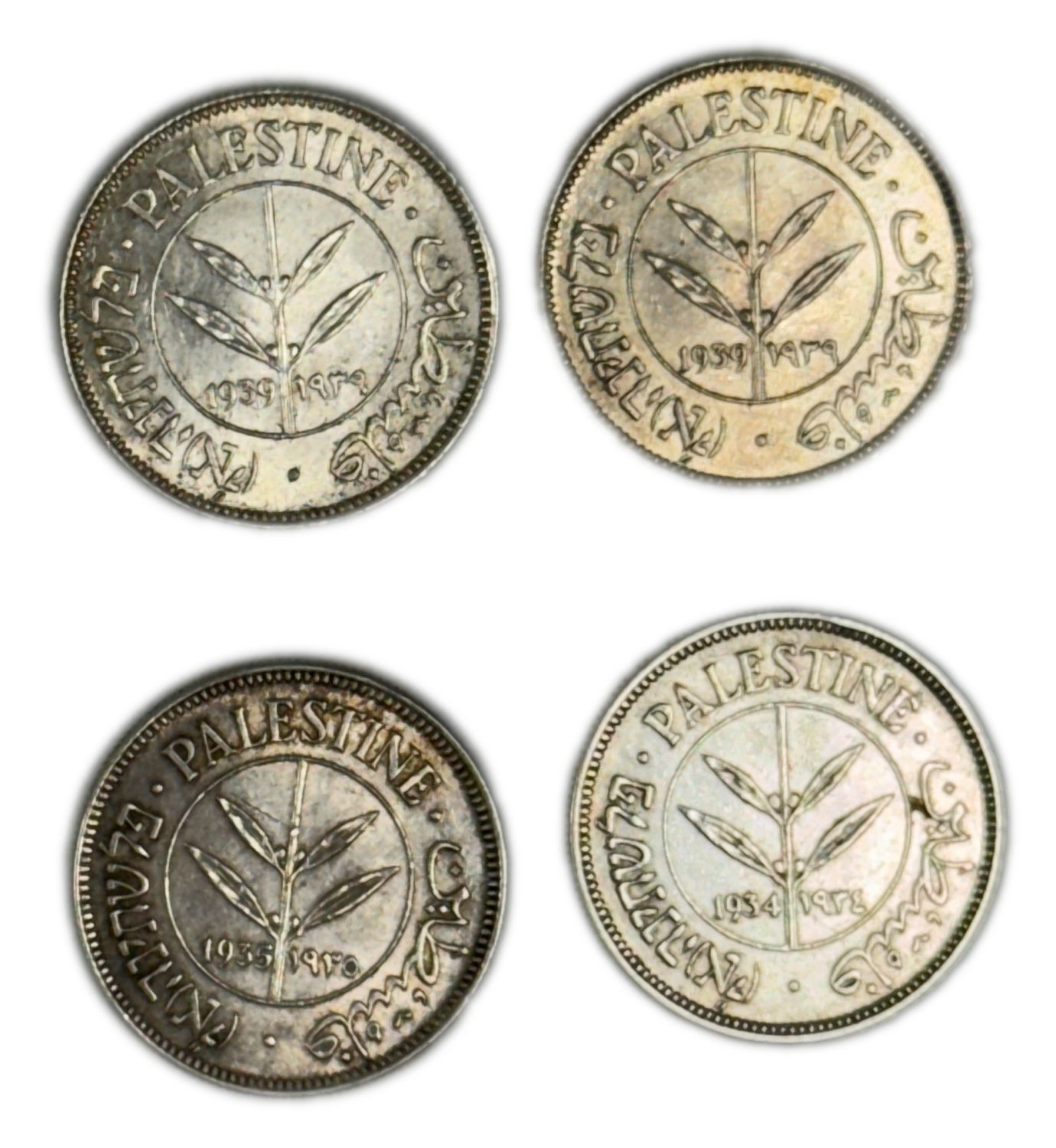Palestine – 4 Coins of 50 Mils 1934, 1935, 1939 – AU - 1 0