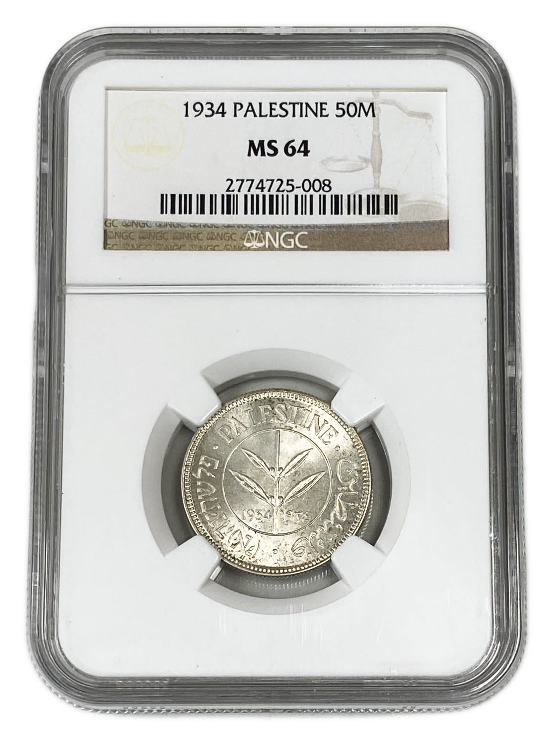 Palestine - 50 Mils 1934 - NGC MS 64 - High grade - 1 2