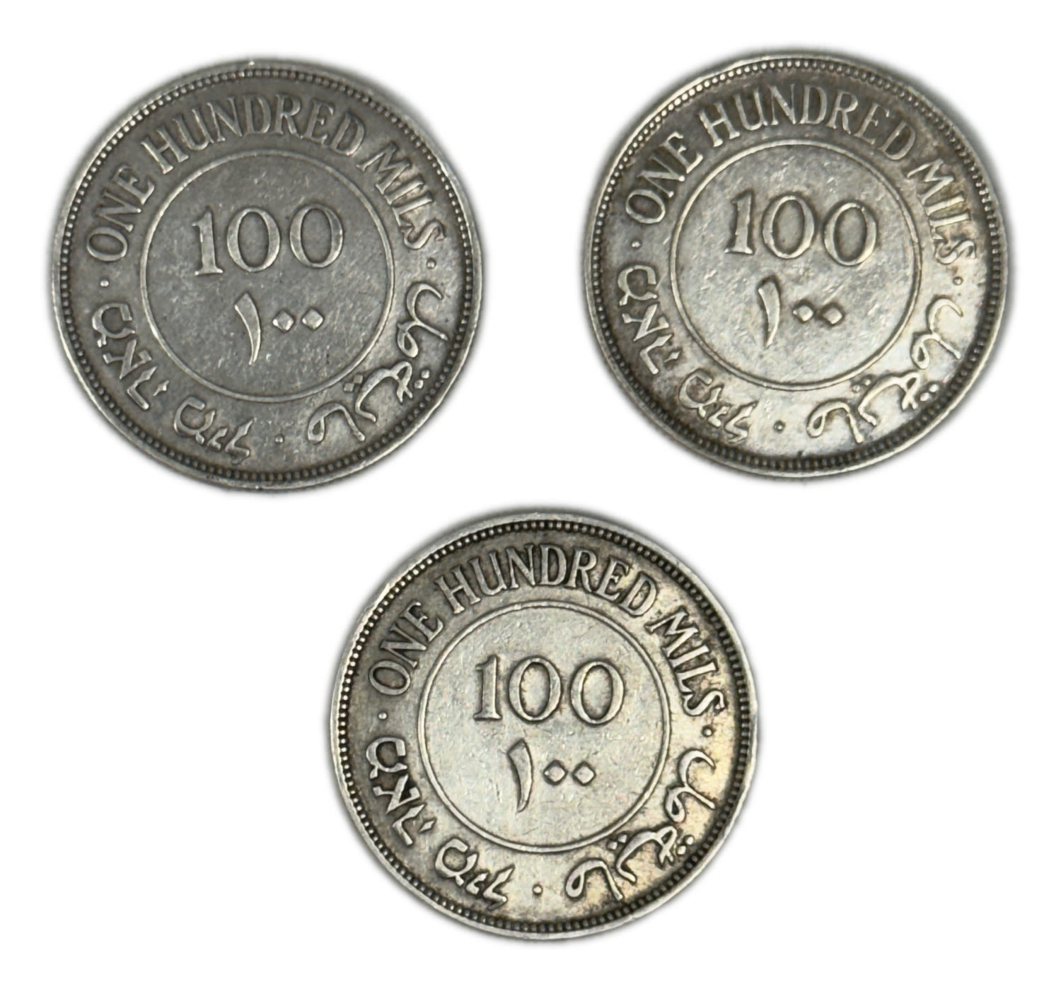 Palestine - 3 Coins of 100 Mils 1927, 1933 - VF - 1 1