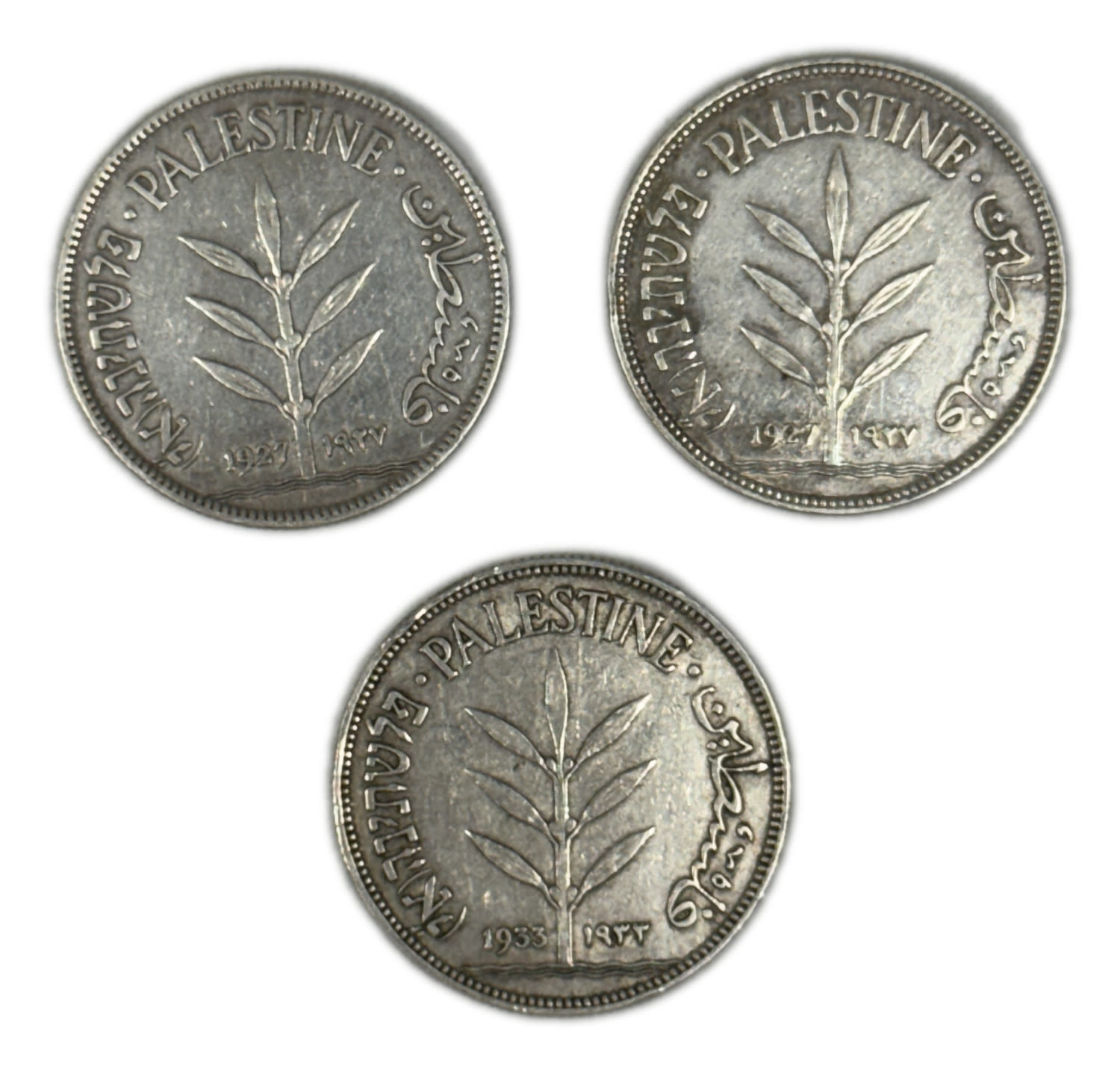 Palestine - 3 Coins of 100 Mils 1927, 1933 - VF - 1 0