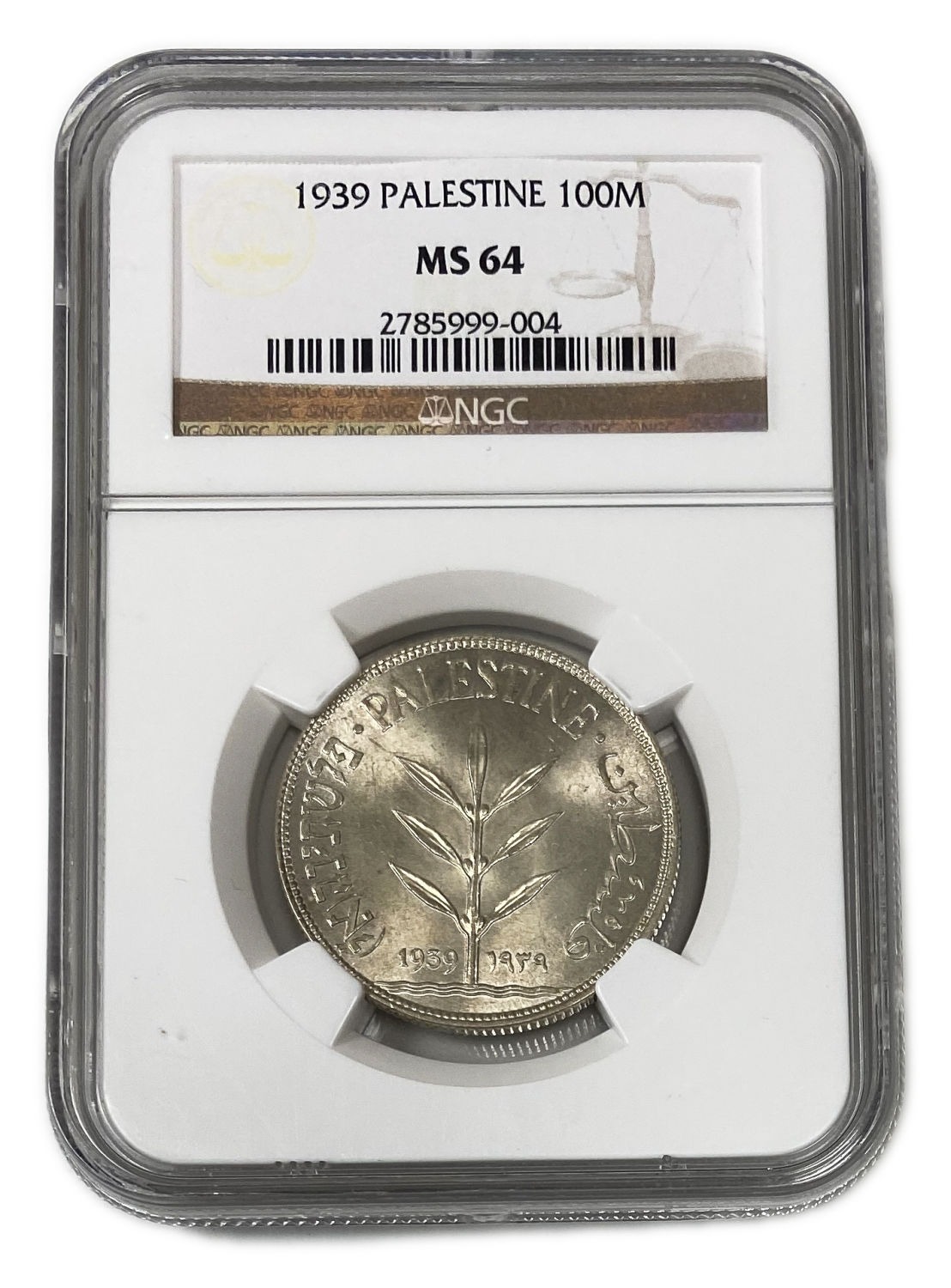 Palestine – 100 Mils 1939 – NGC MS 64 - Very high grade - 1 2
