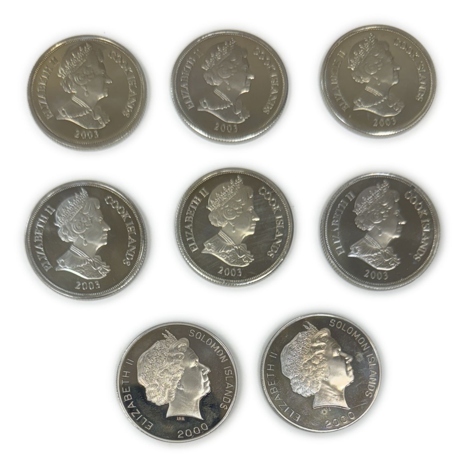 Solomon Islands, Cook Islands - Lot of 8 coins of 1 Dollar - Elizabeth II Sailing and Swimming, 1st Anniversary of ... - 1 1
