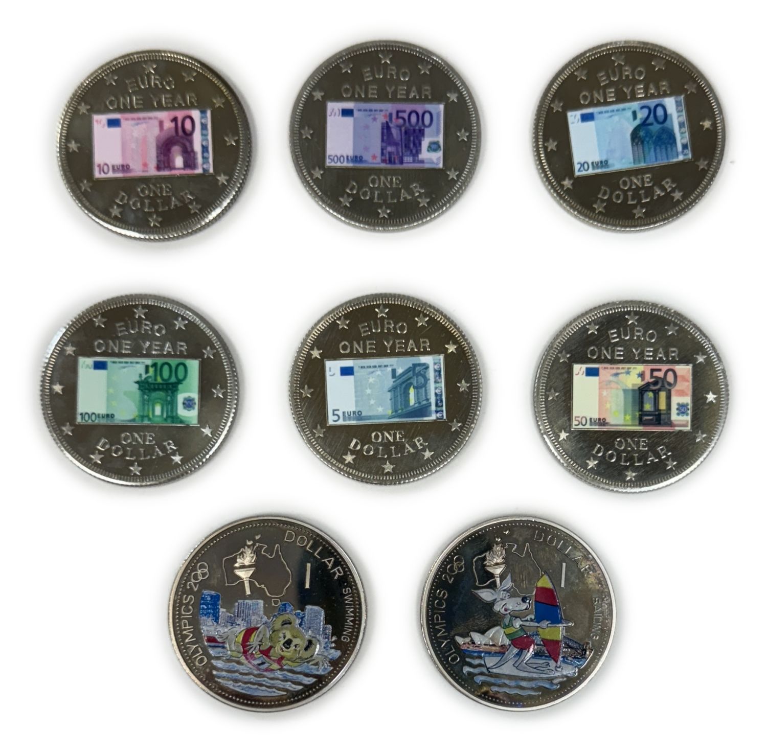 Solomon Islands, Cook Islands - Lot of 8 coins of 1 Dollar - Elizabeth II Sailing and Swimming, 1st Anniversary of ... - 1 0