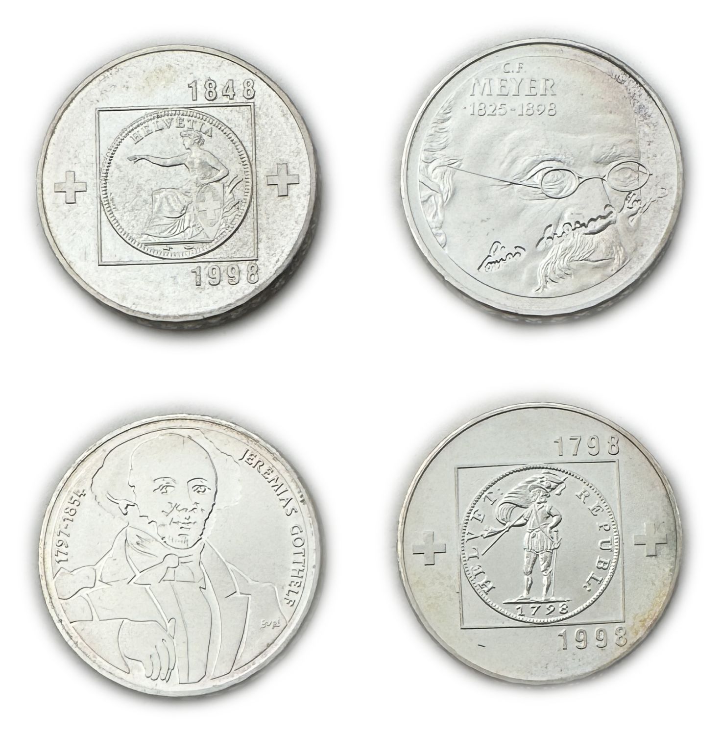 Switzerland - Lot of 4 coins of 20 Francs 1997, 1998 - Silver 835, 80g total, 32.8mm - UNC - 1 0