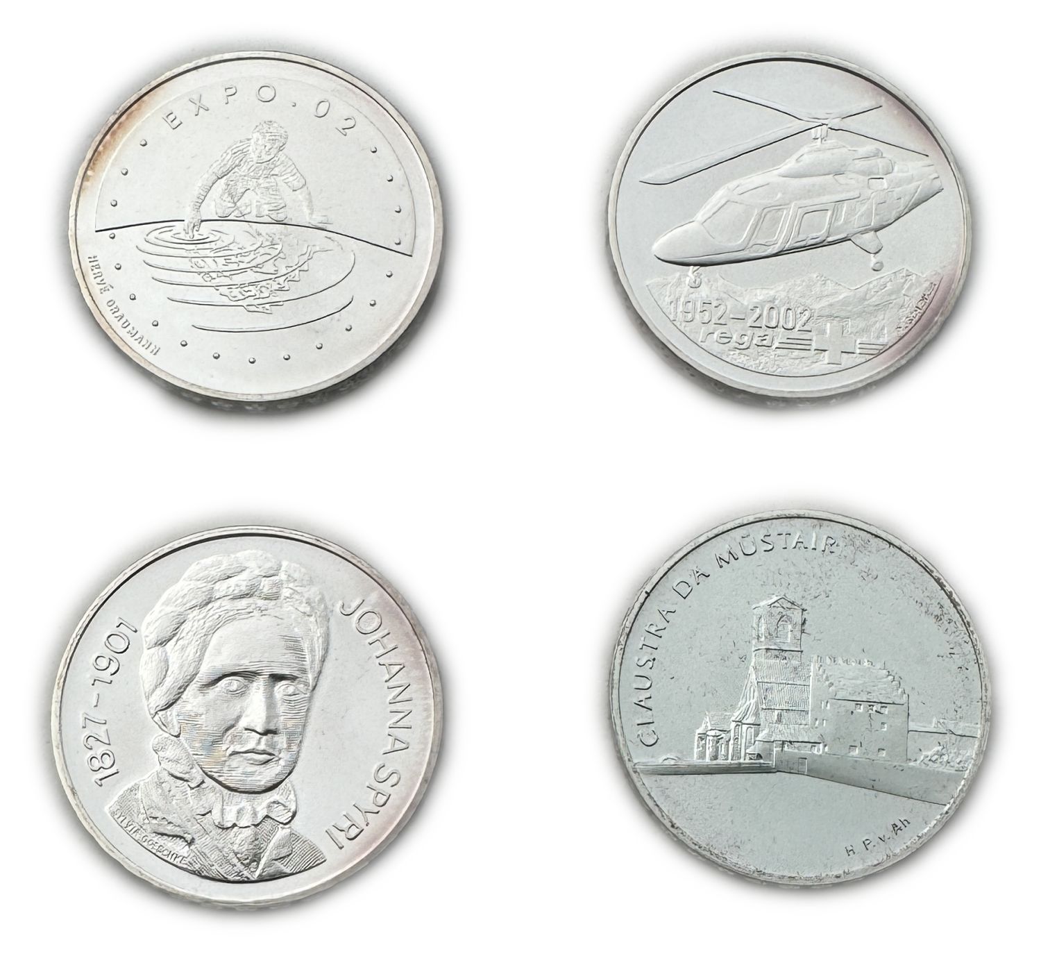 Switzerland - Lot of 4 coins of 20 Francs 2001, 2002 - Silver 835, 80g total, 32.8mm - UNC - 1 0