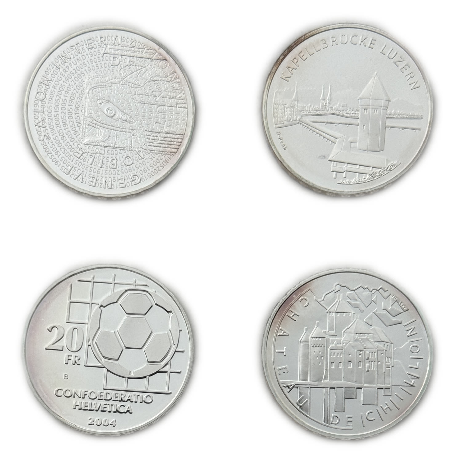 Switzerland - Lot of 4 coins of 20 Francs 2014, 2004, 2005 - Silver 835, 80g total, 32.8mm - UNC - 1 0