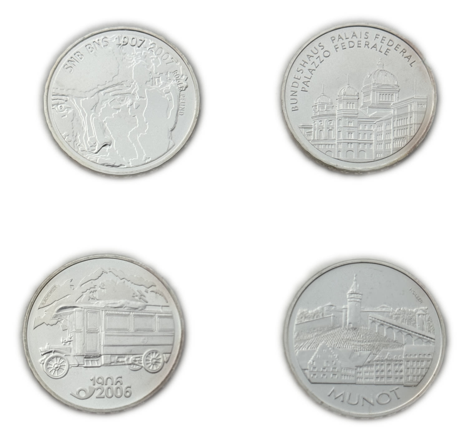 Switzerland - Lot of 4 coins of 20 Francs 2006, 2007 - Silver 835, 80g total, 32.8mm - UNC - 1 0