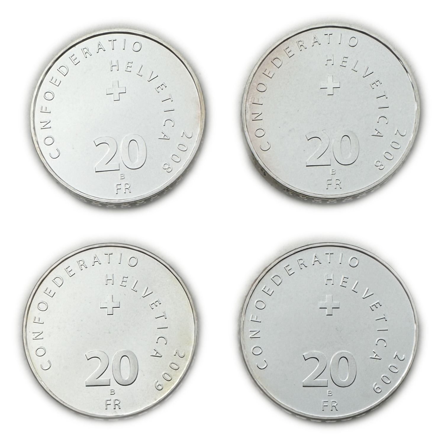 Switzerland - Lot of 4 coins of 20 Francs 2008, 2009 - Silver 835, 80g total, 32.8mm - UNC - 1 1