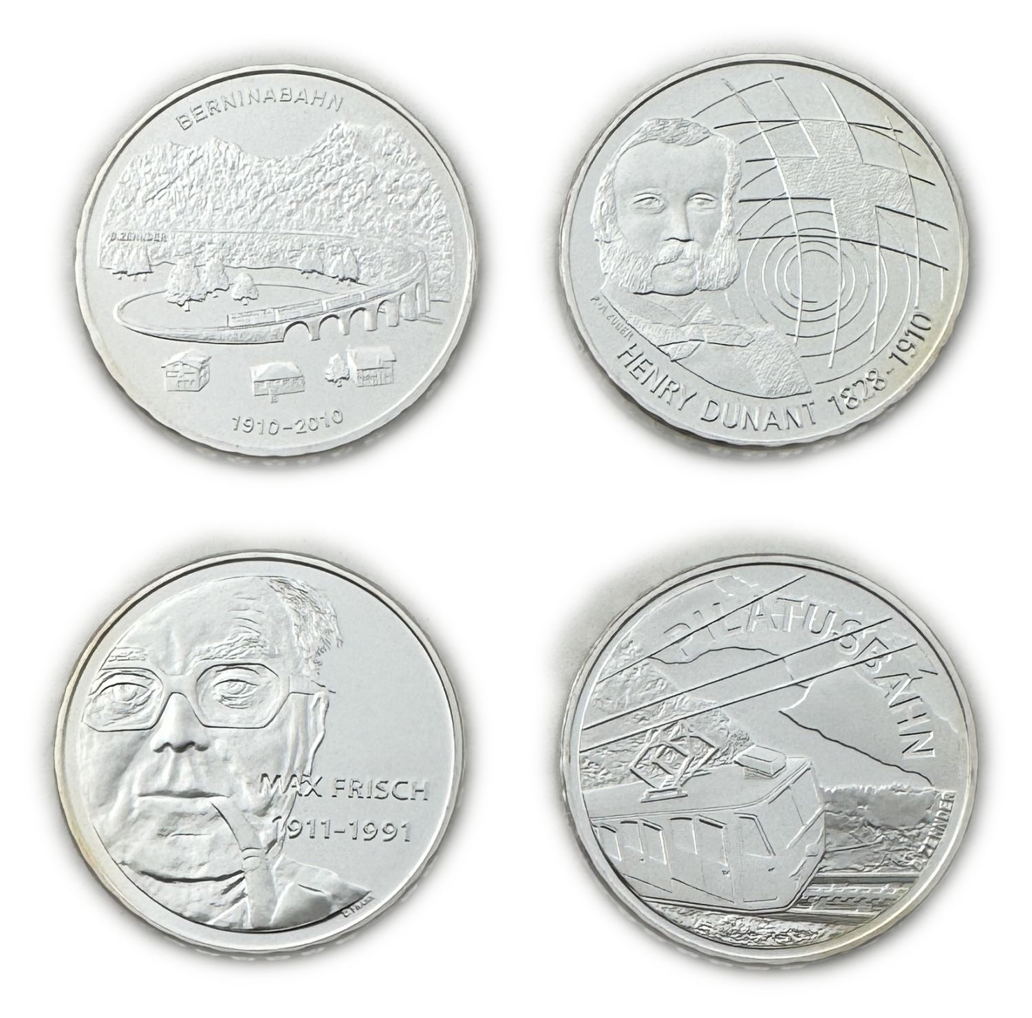 Switzerland - Lot of 4 coins of 20 Francs 2010, 2011 - Silver 835, 80g total, 32.8mm - UNC - 1 0