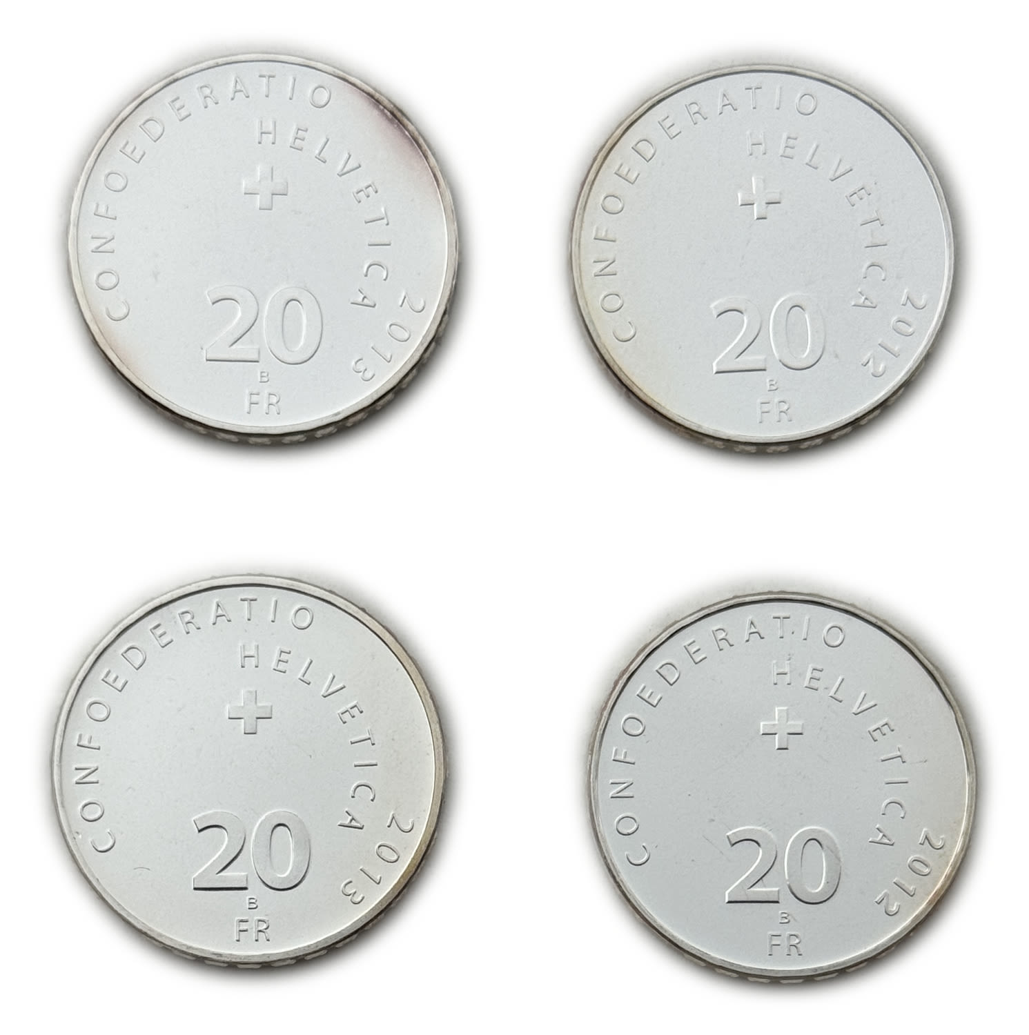 Switzerland - Lot of 4 coins of 20 Francs 2012, 2013 - Silver 835, 80g total, 32.8mm - UNC - 1 1